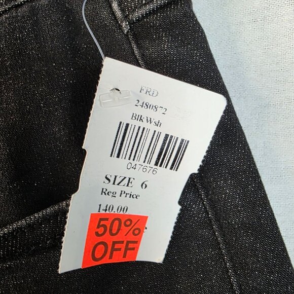 FDJ Olivia Size 6 Straight Leg Slit Hem Jeans Black Wash Mid Rise Slim Stretch - Picture 10 of 13